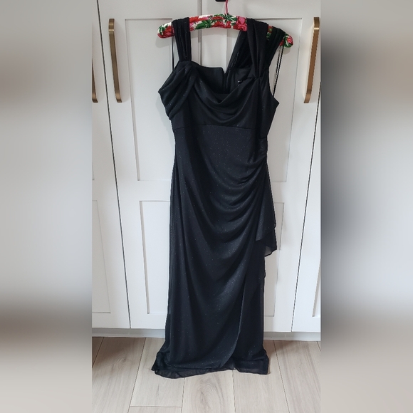 Alex Evenings Dress Womens 10P Black Glitter Petite Formal Draped Long Maxi - Picture 1 of 3